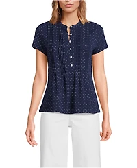 Lands' End Women's Petite Lightweight Jersey Button Pintuck Top