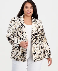 Kasper Plus Printed One-Button Long-Sleeve Jacket