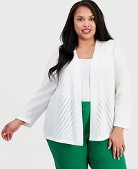 Kasper Plus Open-Front Long-Sleeve Cardigan Sweater