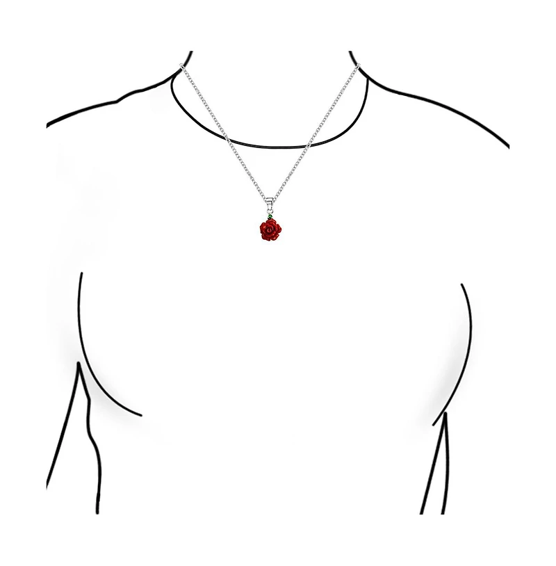 Bling Jewelry Romantic Floral 3D Pink Red Rose Pendant Necklace with Green Cz Sterling Silver