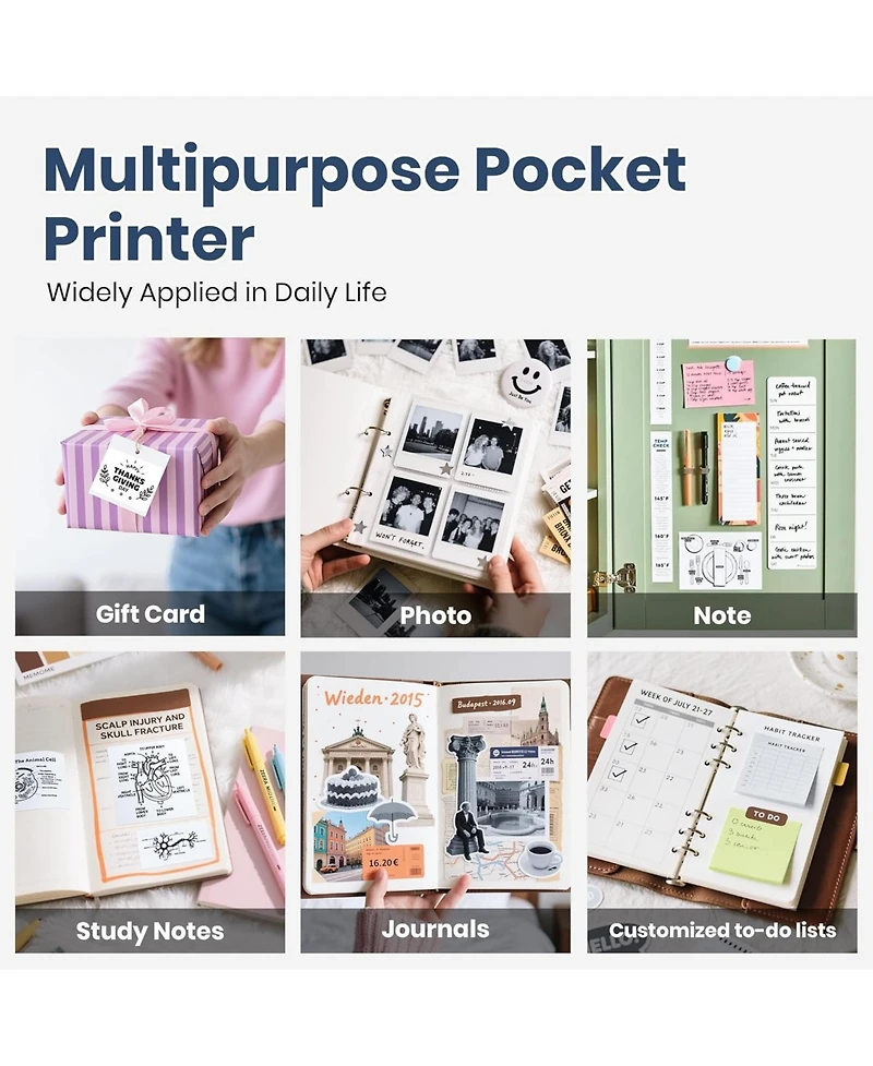 Swifint PM290C Inkless Sticker Maker: Portable Bluetooth printer with 3 paper rolls. Creates notes, journal labels. Perfect gift for school/office.