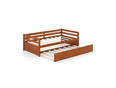 Slickblue Twin Size Trundle Platform Bed Frame with Wooden Slat Support
