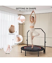 Sugift 40-Inch Fitness Trampoline for Adults with Adjustable Handle Bar and Resistance Bands for Indoor/Outdoor