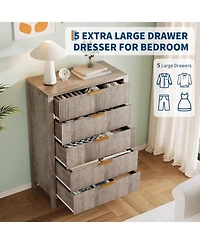gaomon Fluted 5 Drawer Dresser, 45 Tall Slim Dresser for Small Spaces, Modern Farmhouse Wooden Chest of Drawers Bedroom Nursery Apartment, Easy