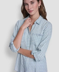 Dkny Jeans Women's Garment-Dye & Print Split-Back Button-Front Shirt