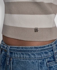 Dkny Jeans Women's Striped Sleeveless Polo Sweater