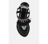 Risha Genuine Leather Tassel Sandals