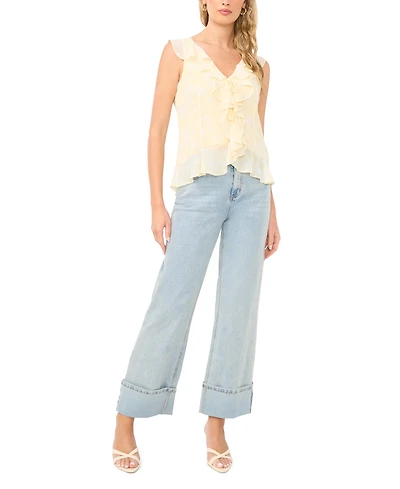 1.state Women's V-Neck Ruffle Sleeve Blouse