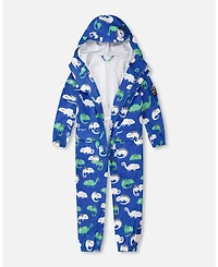 Deux par Toddler Boys Rain One-Piece Polyurethane Blue Chameleon Print