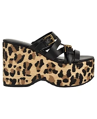 Guess Women's Nailah Strappy Buckles Cork Platform Wedge Sandal