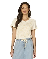 Democracy Petite Faggoting Detail Crewneck Top