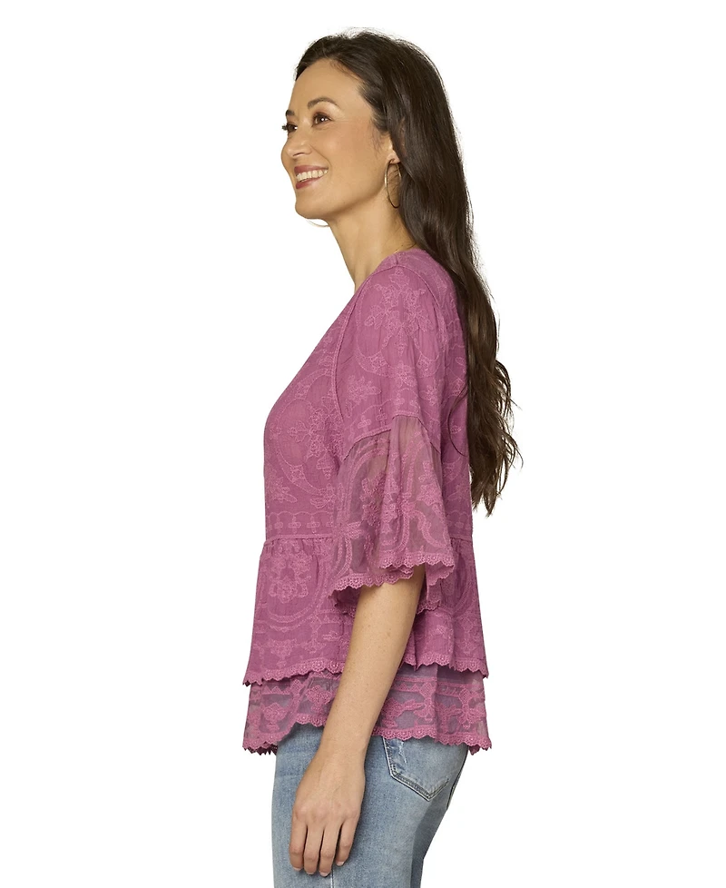 Democracy Petite Scoop Neck Bell Sleeve Top