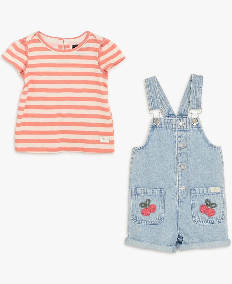 7 For All Mankind Baby Girls' Short-Sleeve Top & Shortall, 2-Piece Set