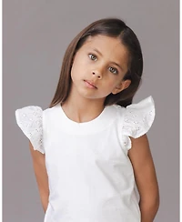 Hope & Henry Girls Organic Knit Top with Eyelet Flutter Sleeves