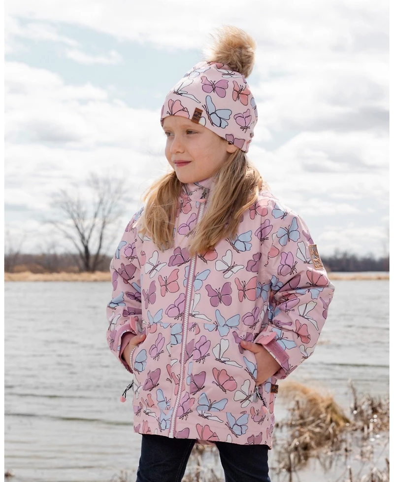 Deux par Big Girls Mid-Season Jacket Pink Printed Butterflies