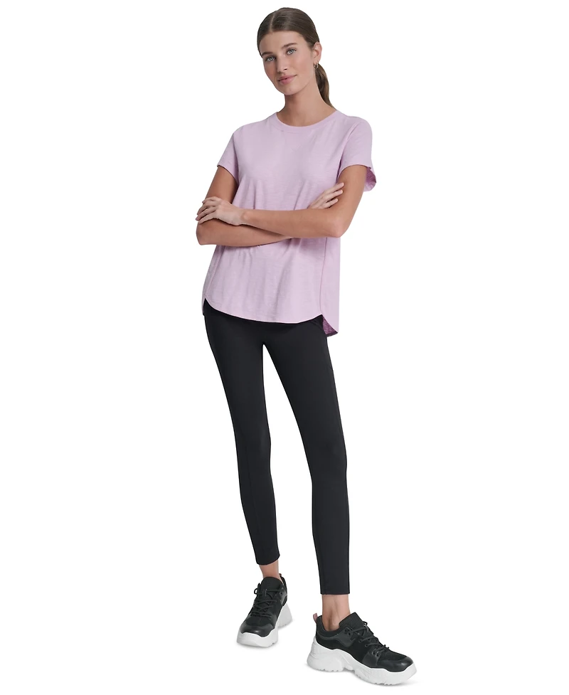 Dkny Sport Women's Embroidered Crewneck Logo Roll-Sleeve Top