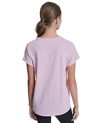 Dkny Sport Women's Embroidered Crewneck Logo Roll-Sleeve Top