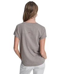Dkny Sport Women's Embroidered Crewneck Logo Roll-Sleeve Top