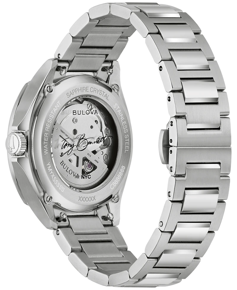 Bulova Men's Tony Bennett Nyc Silver-Tone Stainless Steel Bracelet Watch 32mm