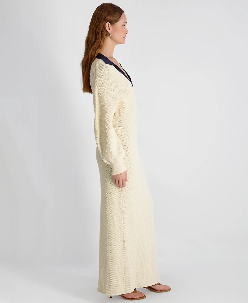 French Connection Women's Mozart Contrast Texture Knit V-Neck Maxi Dress