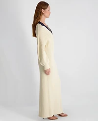 French Connection Women's Mozart Contrast Texture Knit V-Neck Maxi Dress
