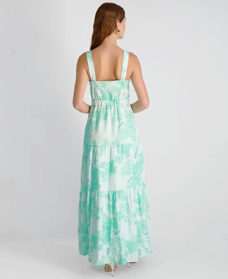 French Connection Women's Cooper Linen Sophie Fleur Square Neck Maxi Dress