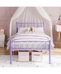 gaomon Twin Metal Platform Bed with Purple Heart Headboard and Footboard, Underbed Storage, Sturdy Frame