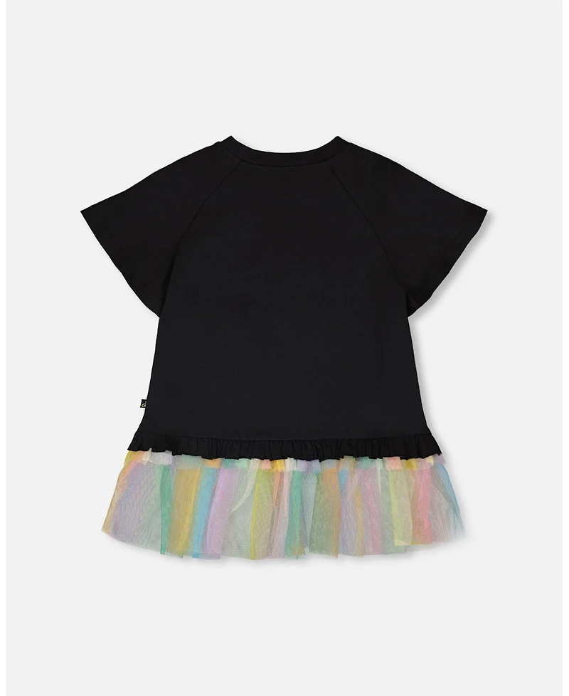 Deux par Deux Big Girls ganic Cotton Tunic Black with Mesh Frill