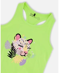 Deux par Big Girls Cotton Jersey Tank Top Lime Green with Screen Print