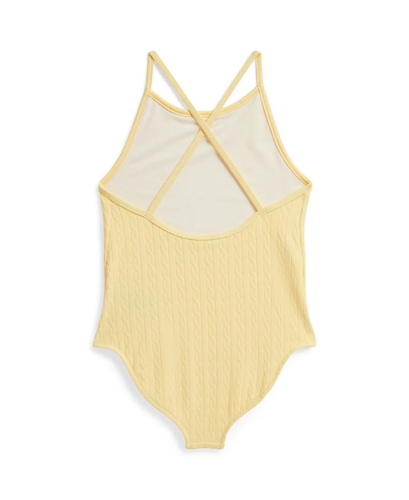 Polo Ralph Lauren Girls' 2-6X Mini-Cable Jacquard Round Neck One-Piece Swimsuit