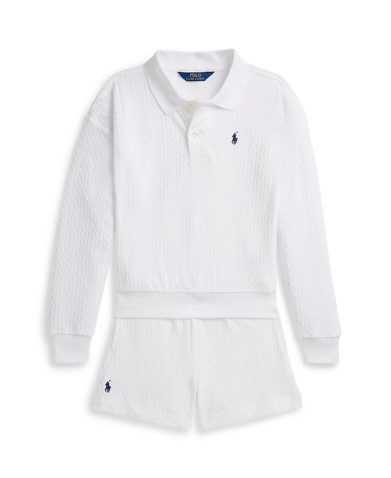 Polo Ralph Lauren Girls' 7-16 Mini-Cable Terry Shirt and Shorts, 2-Piece Set