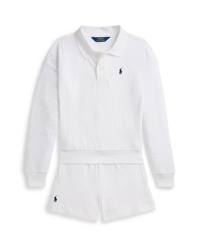 Polo Ralph Lauren Girls' 7-16 Mini-Cable Terry Shirt and Shorts, 2-Piece Set