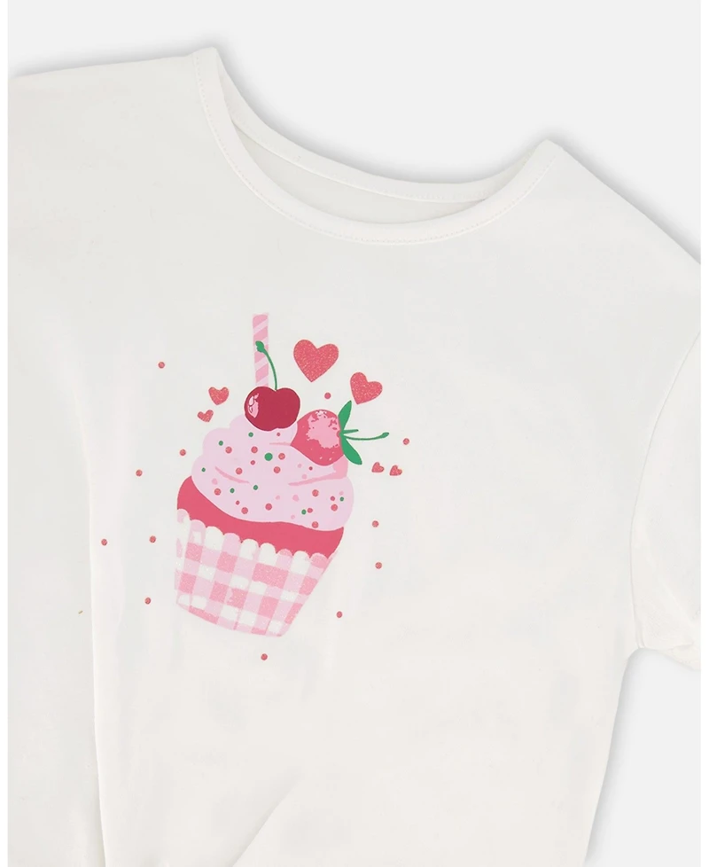 Deux par Big Girls ganic Cotton Jersey T-Shirt with Tie at Waist White