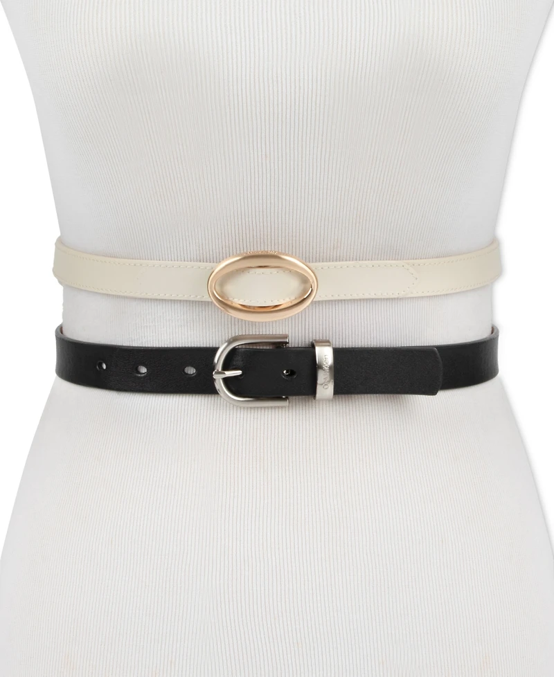Calvin Klein Center-Bar and Metal Loop Buckles 2-Pack Skinny Belt Set