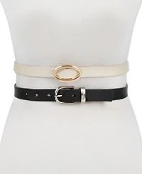 Calvin Klein Center-Bar and Metal Loop Buckles 2-Pack Skinny Belt Set