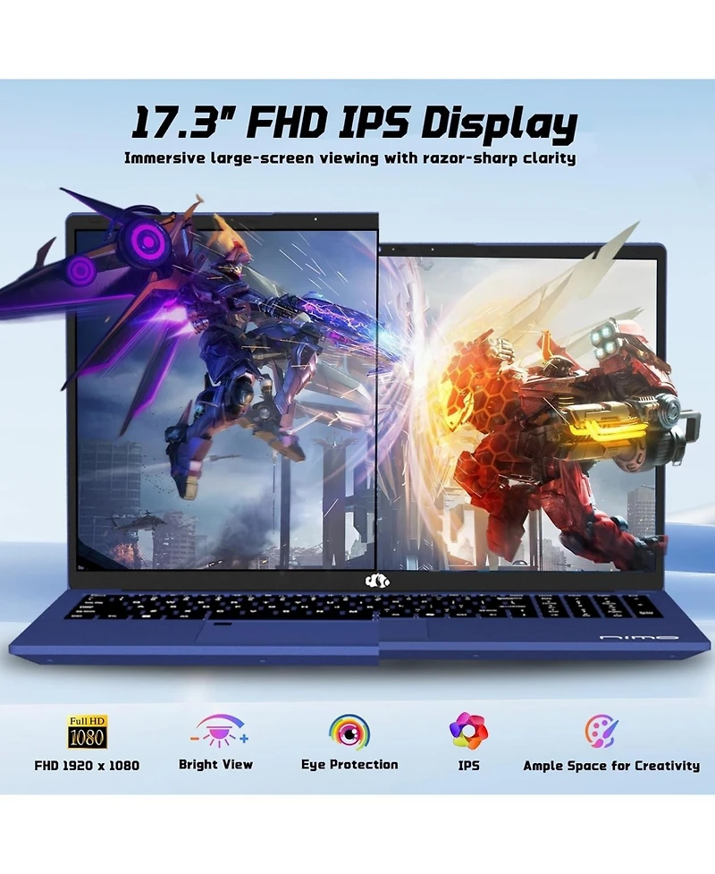 Nimo 17.3" Ips Fhd-Student-Laptop- 16GB Ram 1TB Ssd, Intel Pentium 4 Cores N100(Beat i3-1115G4, Up to 3.4GHz) Computer
