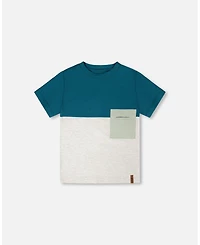 Deux par Deux Big Boys ganic Cotton Colorblock Jersey T-Shirt with Chest Pocket Heather Grey