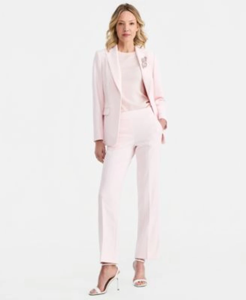 Anne Klein Brooch Blazer Short Sleeve Top Pull On Pants