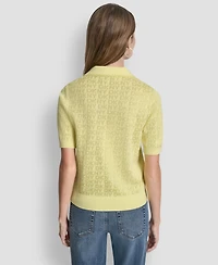 Dkny Jeans Petite Polo Collar Logo Sweater