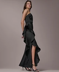 Donna Karan New York Women's Strapless Side Ruffle Gown