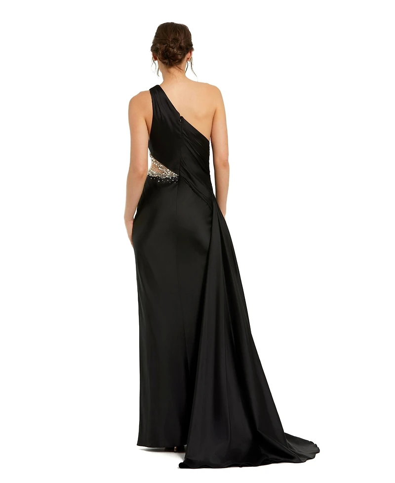 Women's One Shoulder Embellished Satin Gown