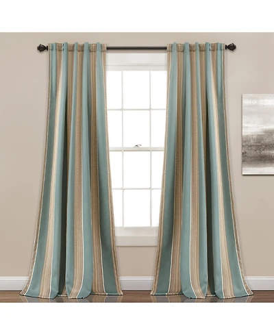 Lush Decor Julia Stripe Light Filtering Window Curtain Panels Pair 52"W x 108"L Blue - Striped Curtains for Bedroom