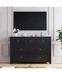 gaomon 7 Drawer Dresser, Modern Wood Chest with Gold Handles and Large Storage for Bedroom or Hallway