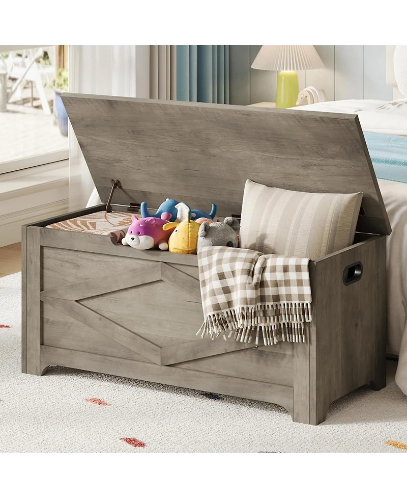 gaomon 39.4" Wooden Storage Chest, Storage Bench with Safety Hinges for Entryway & Living Room