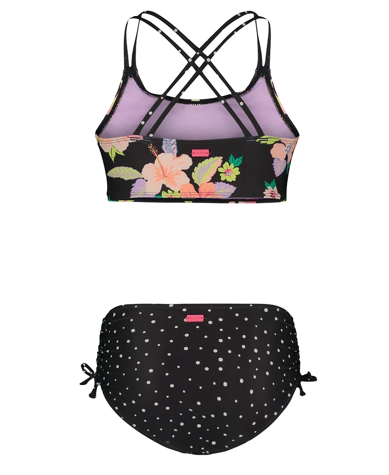 Roxy Girls' 8-16 Floral Top & Polka Dot Bottoms Mix Bikini, 2-Piece Set