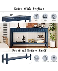 Boyel Living 60" Fir Veneer Entryway Table with Honeycomb-patterned Fronts, Console Table with 3 Drawers and Solid Fir legs