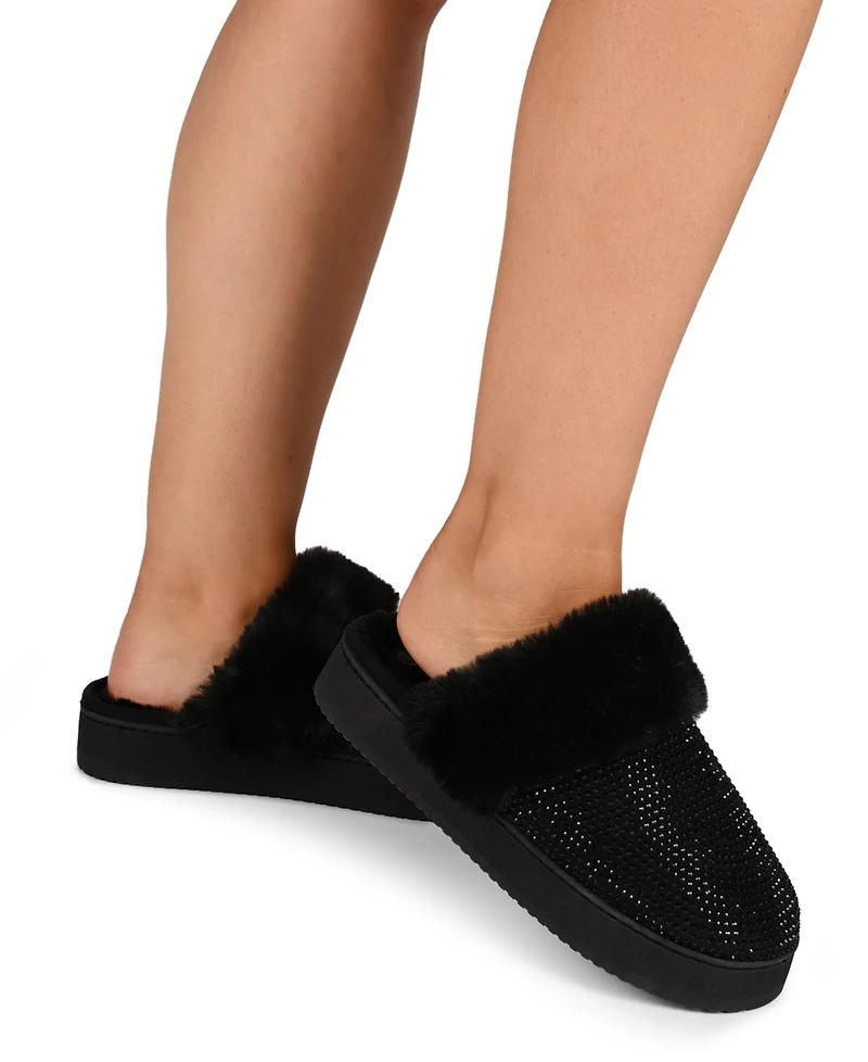 Journee Collection Women's Emmber Rhinestone Platform Slippers