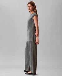 Calvin Klein Women's Plisse Pull-On Wide-Leg Pants