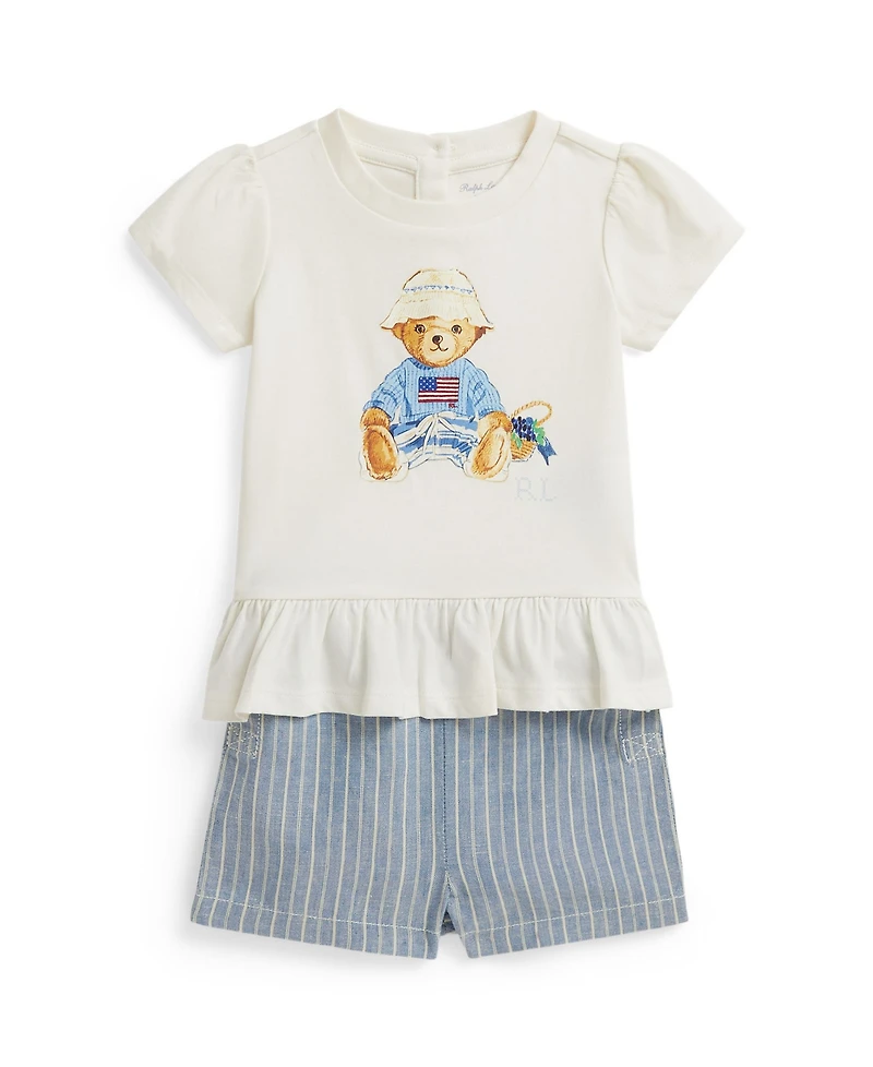Polo Ralph Lauren Baby Girls' Bear Top and Shorts, 2-Piece Set
