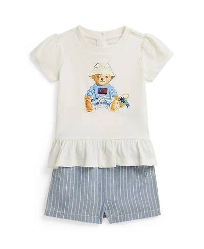 Polo Ralph Lauren Baby Girls' Bear Top and Shorts, 2-Piece Set